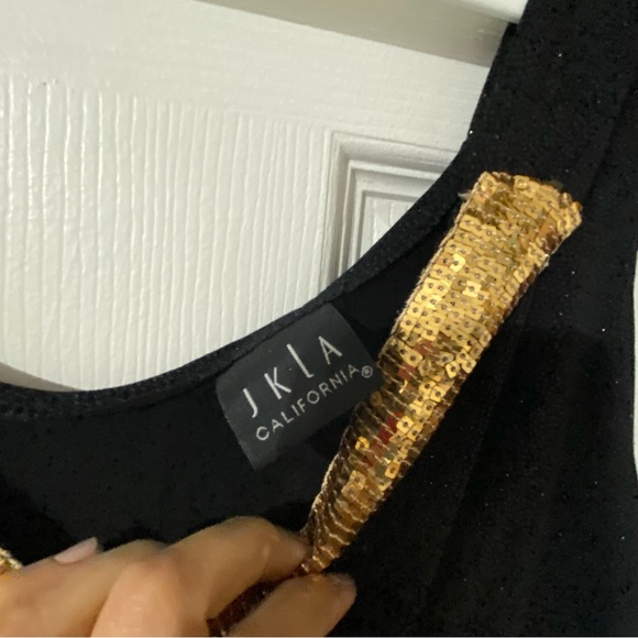J K L A California Women’s Sleeveless Sparkle Black & Gold top size XL - Picture 4 of 11